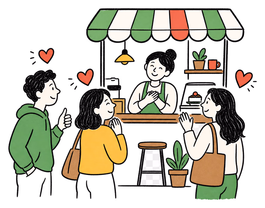 Several customers warmly loving a local business because it feels like home.